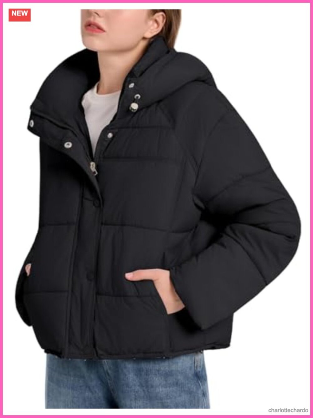 Quilted Puffer Jacket Hooded Winter Warm Long Sleeve Bubble Coat